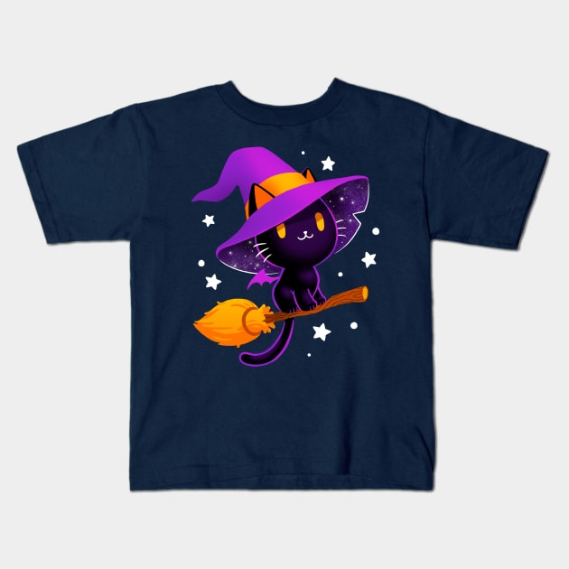 Witch cat - Black magic cat - cute spooky Kids T-Shirt by BlancaVidal